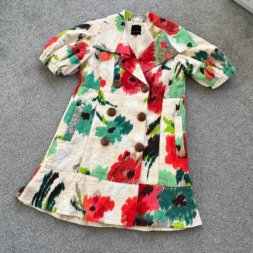 Nanette Lepore Poppy Flower Puffed Short Sleeve Lined 100% Cotton Jacket US 6